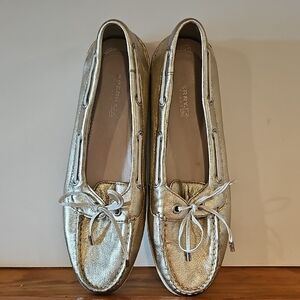 Sperry Metallic Gold Leather Boat Moccasins - Women's